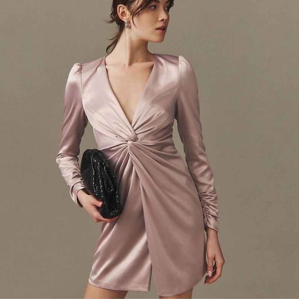 BHLDN Sabrina Stretch Satin Long-Sleeve Mini Dress